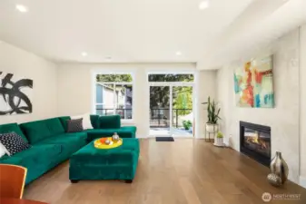 Main floor, living room and fireplace.