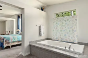 Soaking tub in your primary bathroom.