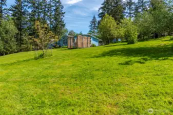 From the back yard looking toward the house. The gazebo is in front of the house.