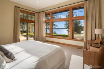 Primary suite with a magnificient view to Puget Sound. Listen to the wind whistle through the trees.