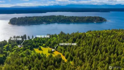 Lofted, western view overlooking Herron's Bluff at Puget Sound. Herron Island in the distance.