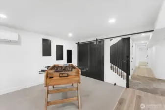 Huge custom barn door to close off Recroom for privacy.