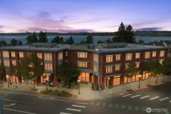 Front twilight shot of Leland Place Condos