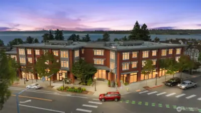 Front twilight shot of Leland Place Condos