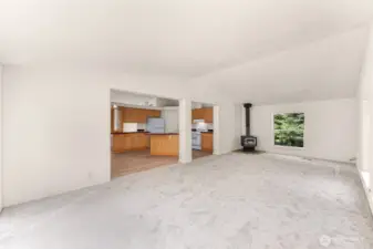 Vaulted ceilings in the family room gives a spacious feeling