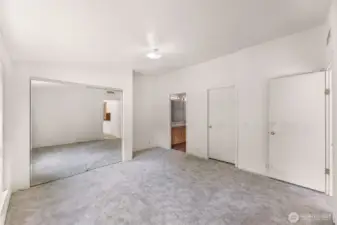 Two closets in the master suite