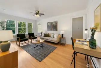 Big windows are facing north; lots of light but never too bright.