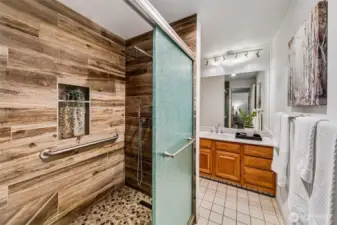 Updated bathroom with oversized shower!