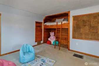 Built in bunk bed & dresser.
