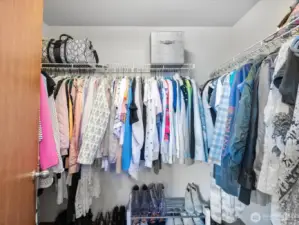 Primary walk-in closet (more space behind the door)