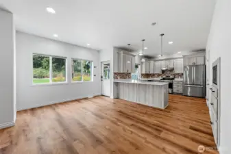 View into kitchen from family room