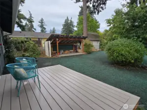 A durable and low-maintenance newer Trex deck, perfect for outdoor entertaining, relaxing, or enjoying your backyard in style