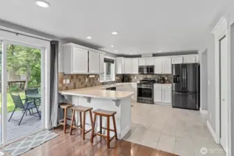 Kitchen with access to sunny deck