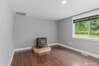 Family room with cozy pellet stove