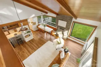 Looking down from loft