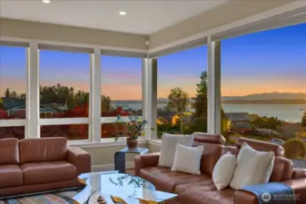 Sublime views of the Sound and Olympics from the living room