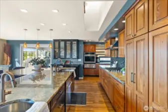 Rich cabinetry and large island
