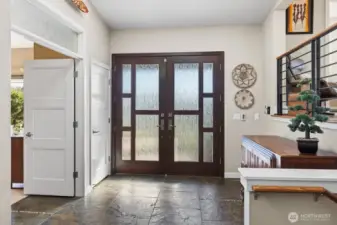 Entry with double doors and heated floors