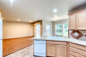 Open concept kitchen into family room.