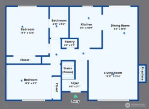 Main floor layout. Dimensions are approximate