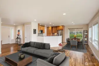 Virtually Staged Living Room and Kitchen