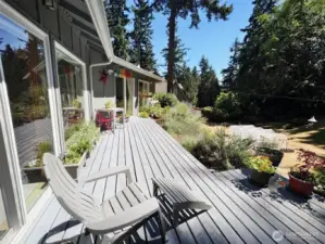 Enjoy the tranquility of this very private setting.  There is a wire stretched across the backyard to hand bird feeders on, notice the pointy top feed to the right.  Raised garden beds, covers remain at buyers choice.