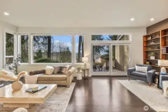 Very large living room with built-ins. It's easy to enjoy this beautiful light-filled space.