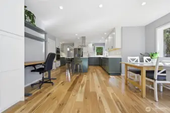 Views from the family room to the kitchen.