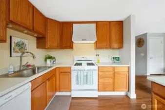 View of kitchen from kitchen window.