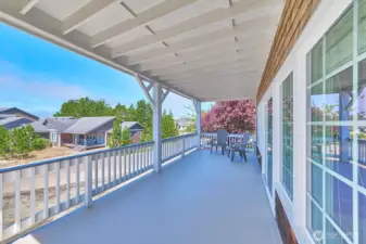 The covered deck is hot-tub ready with wiring and support.