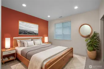 Comfortable second bedroom featuring brand new carpet and a custom-designed closet system...fresh, functional, and ready to make your own.