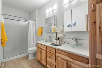 Dual Sinks in Hall Bathroom