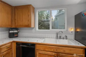 Large window over sink.