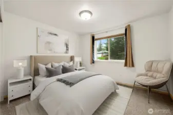 Virtually staged Primary bedroom with bath attached