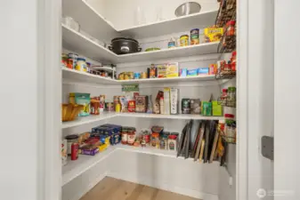 The spacious walk in pantry provides plenty of space for all of your culinary needs.