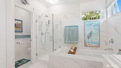 Italian Carrera marble tile radiant heated floor