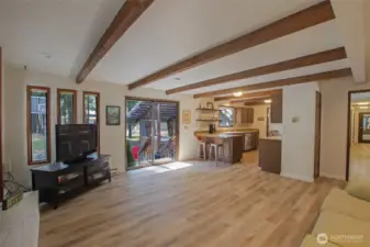 Family room from attached garage entry door