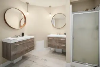 Primary bathroom with double vanities