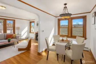 Sun filled eating nook with windows facing south