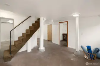 Daylight basement with tall ceilings await your imagination