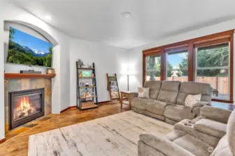 Living room with cozy gas fireplace.