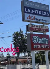 This shopping Center is located across the street from Safeway, which is directly behind the Condo, less than a block away.