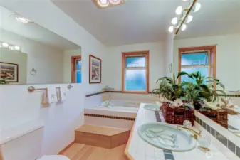 Primary Bathroom with 2 sinks, shower, jetted tub