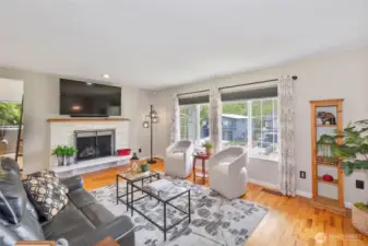Beautiful living room with a cozy gas fireplace.