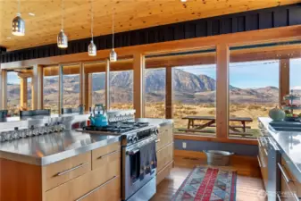 The kitchen is well-designed for a serious chef and those interested in gathering friends around a home-cooked meal.