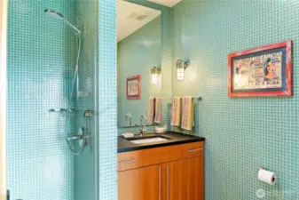 The entry and bathroom have heated floors and beautiful custom tile work.