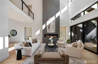 Living with floor to ceiling propane fireplace