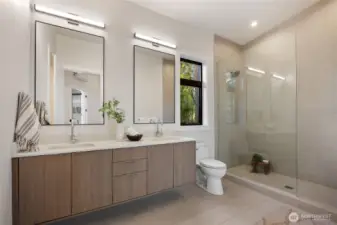 3/4 ensuite bath with heated tile floors