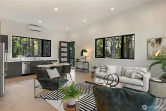 "In the trees" feeling with the large picture windows