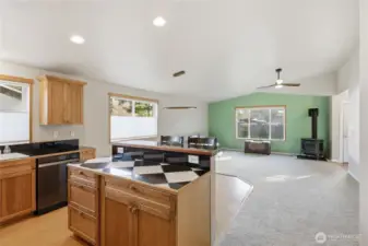 Open concept kitchen and living room area